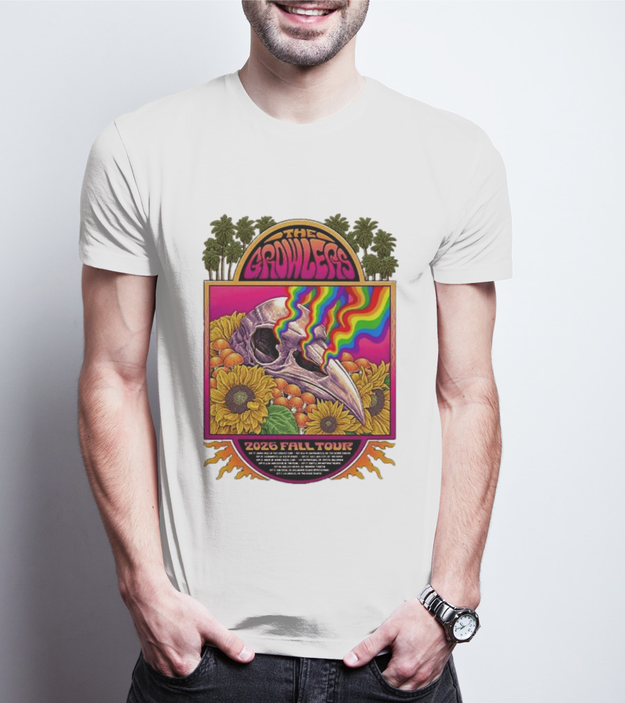 The Growlers 2026 Fall Tour Skull And Sunflower Psychedelic West Coast Dates Santa Cruz To Los Angeles T-Shirt