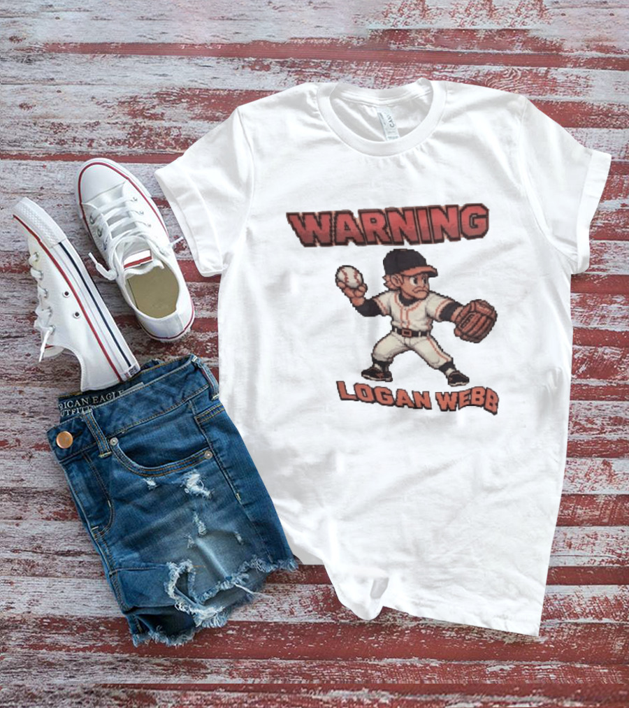Warning Logan Webb 8 Bit Baseball T-Shirt
