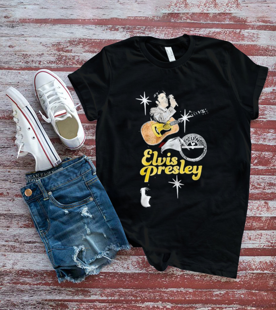 Sun Record Company Elvis Presley Playing Acoustic Guitar Starbursts T-Shirt
