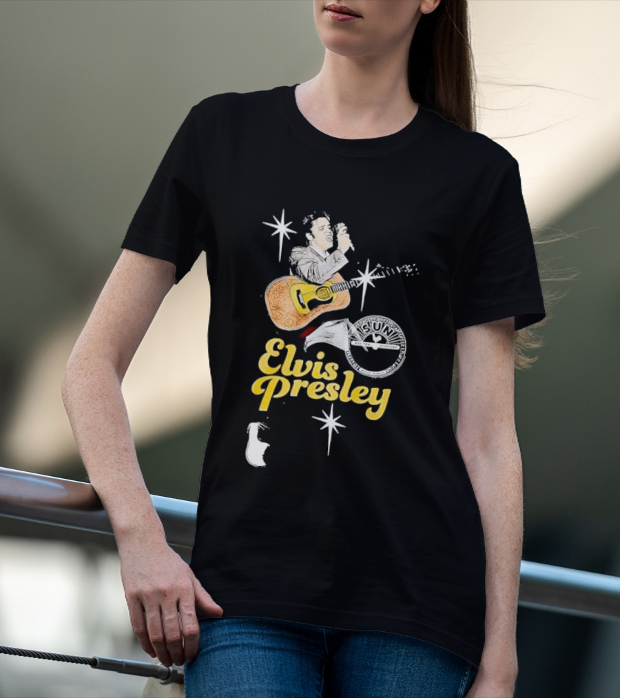 Sun Record Company Elvis Presley Playing Acoustic Guitar Starbursts T-Shirt