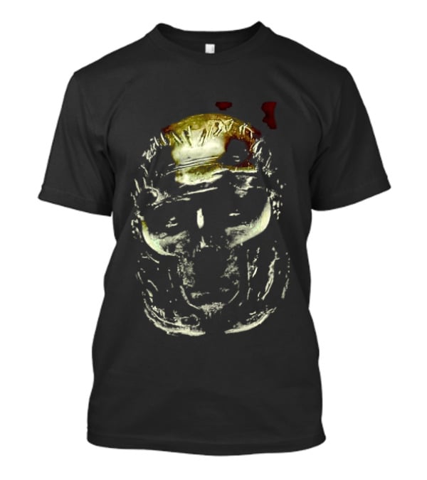 Dark Metallic Sculpted Skull Mask With Stylized Roman T-Shirt