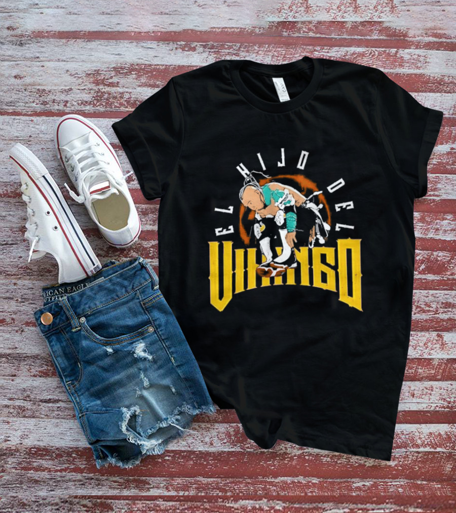 El Hijo Del Vikingo Crouching Wrestler Brown Yellow Text And Image T-Shirt
