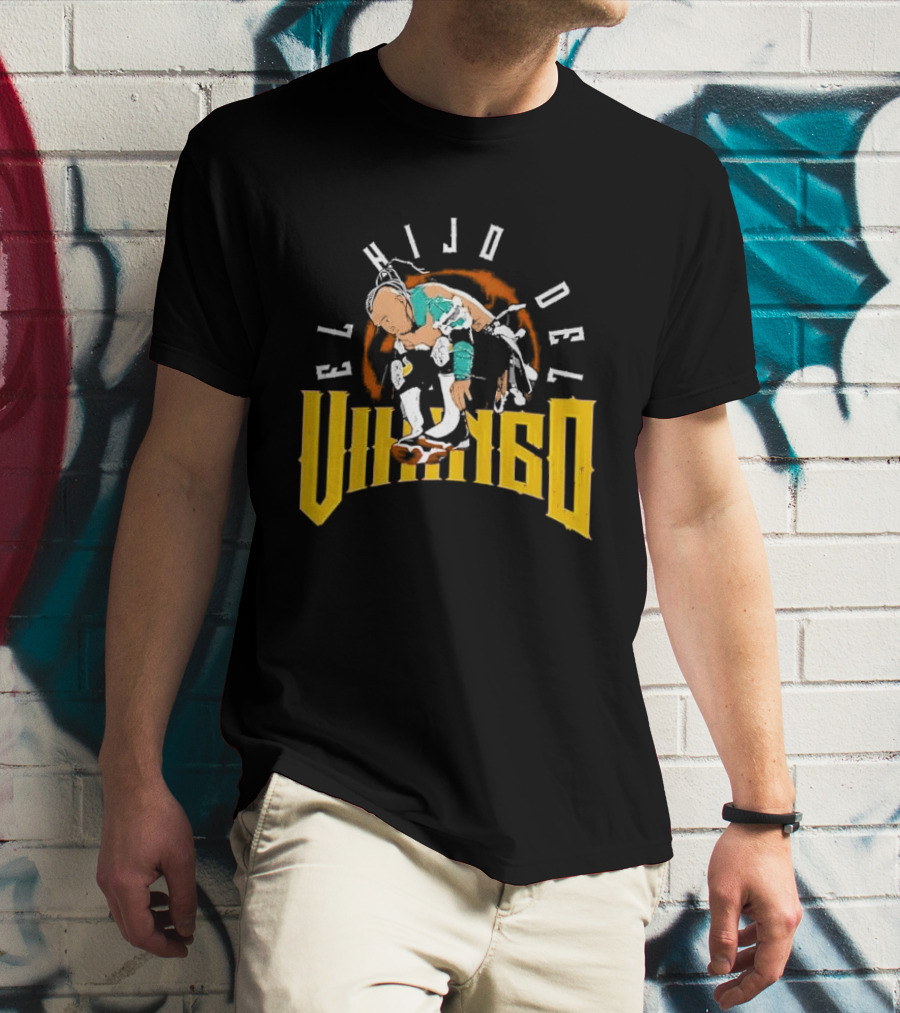 El Hijo Del Vikingo Crouching Wrestler Brown Yellow Text And Image T-Shirt