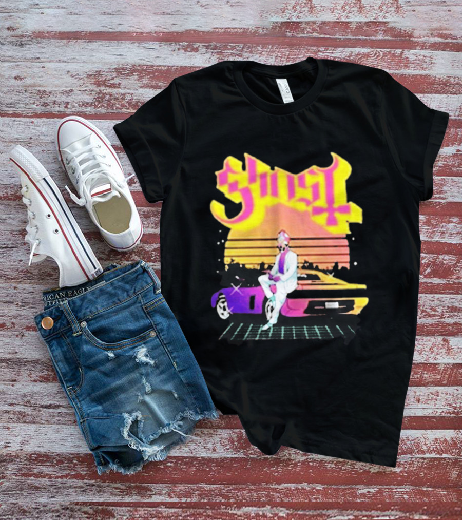 Ghost Miami Vice Retro Sunset Car Scene T-Shirt
