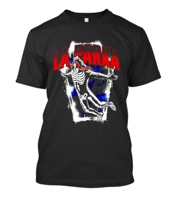LA Parka Masked Skeleton Wrestler Jumping Distressed Frame T-Shirt