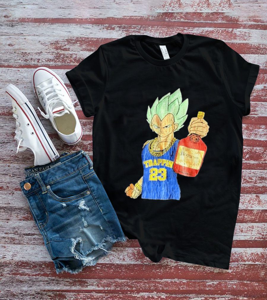 Hennessy Trappin 23 Anime Warrior Graphic Holding Bottle T-Shirt