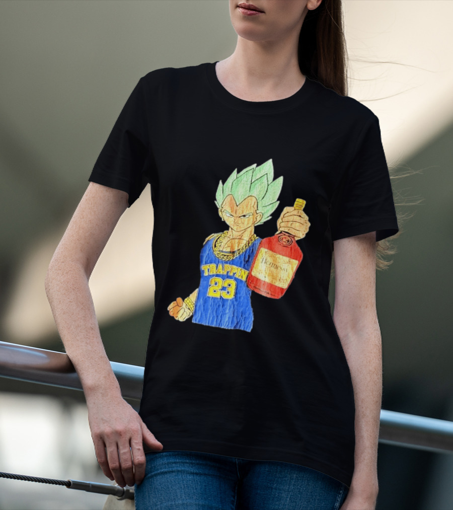 Hennessy Trappin 23 Anime Warrior Graphic Holding Bottle T-Shirt
