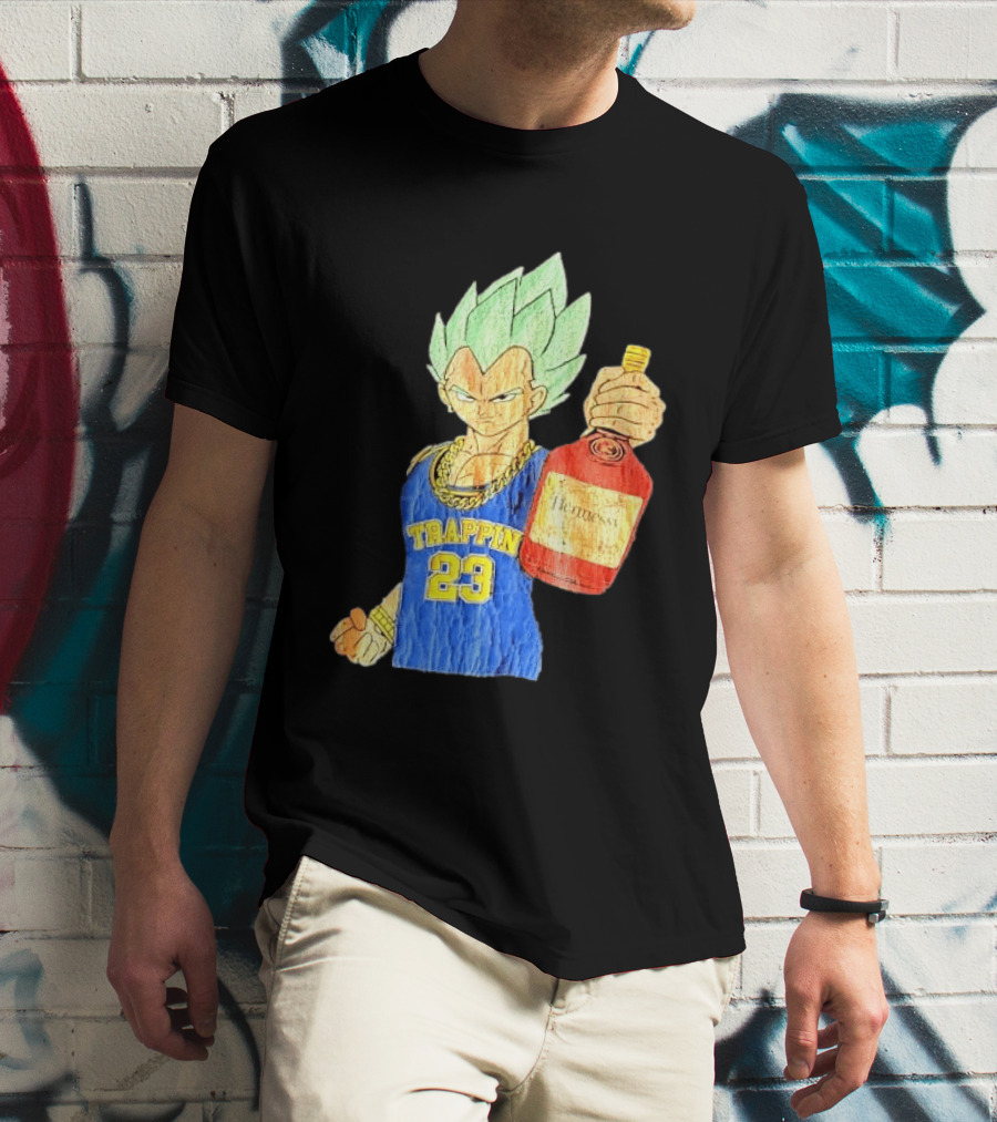 Hennessy Trappin 23 Anime Warrior Graphic Holding Bottle T-Shirt