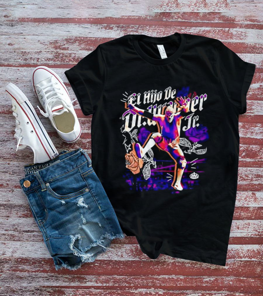 El Hijo De Dr Wagner Jr Masked Luchador Jumping Action With Roses Ring Combat T-Shirt