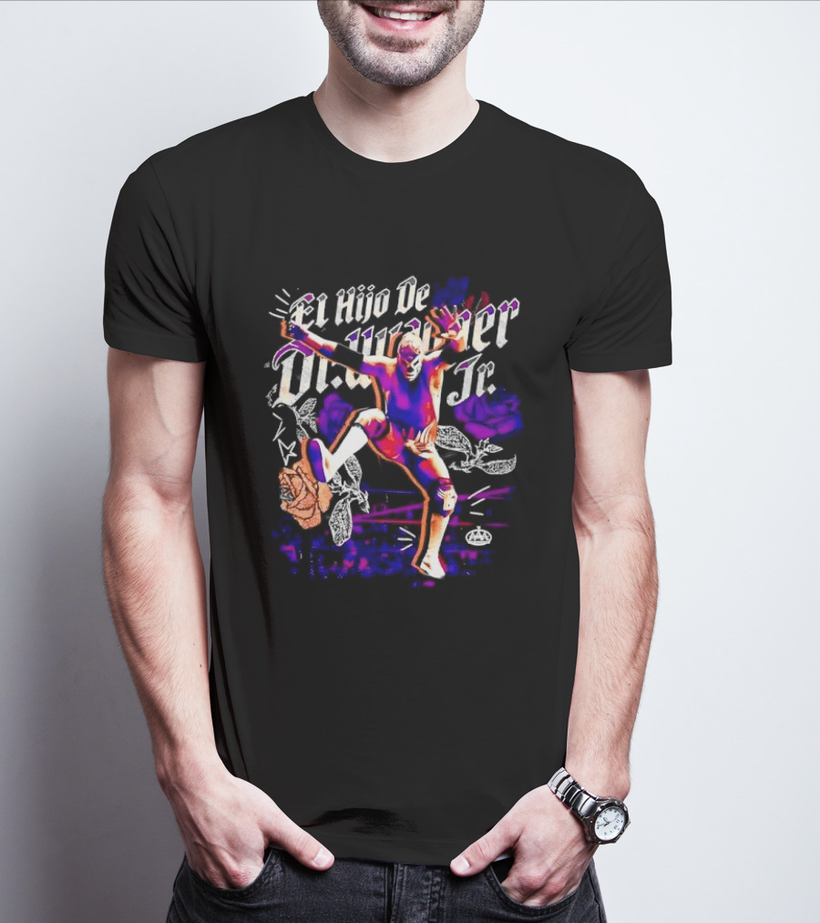 El Hijo De Dr Wagner Jr Masked Luchador Jumping Action With Roses Ring Combat T-Shirt