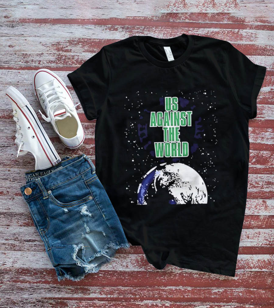 Boston Celtics Us Against The World Green Text Earth Motif T-Shirt