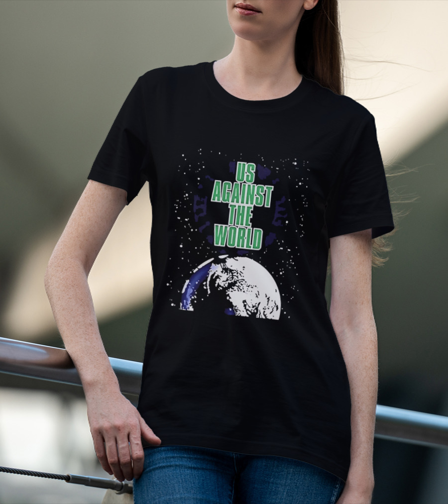 Boston Celtics Us Against The World Green Text Earth Motif T-Shirt