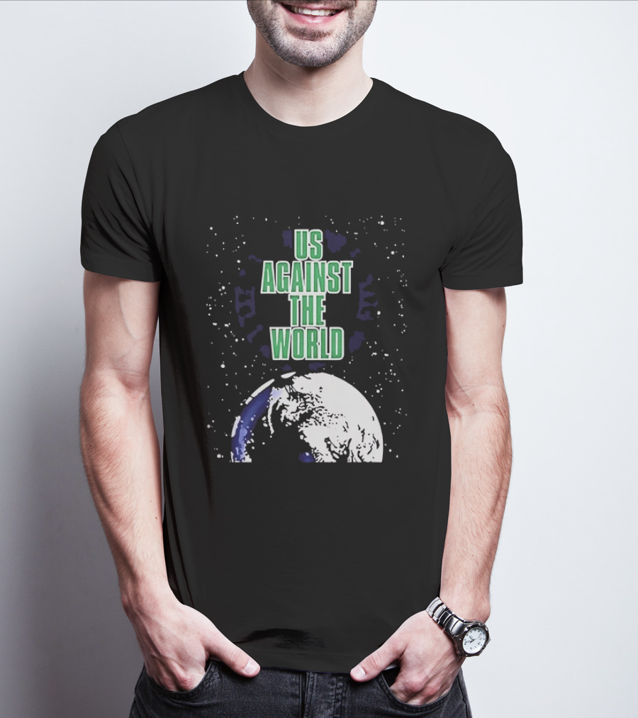 Boston Celtics Us Against The World Green Text Earth Motif T-Shirt