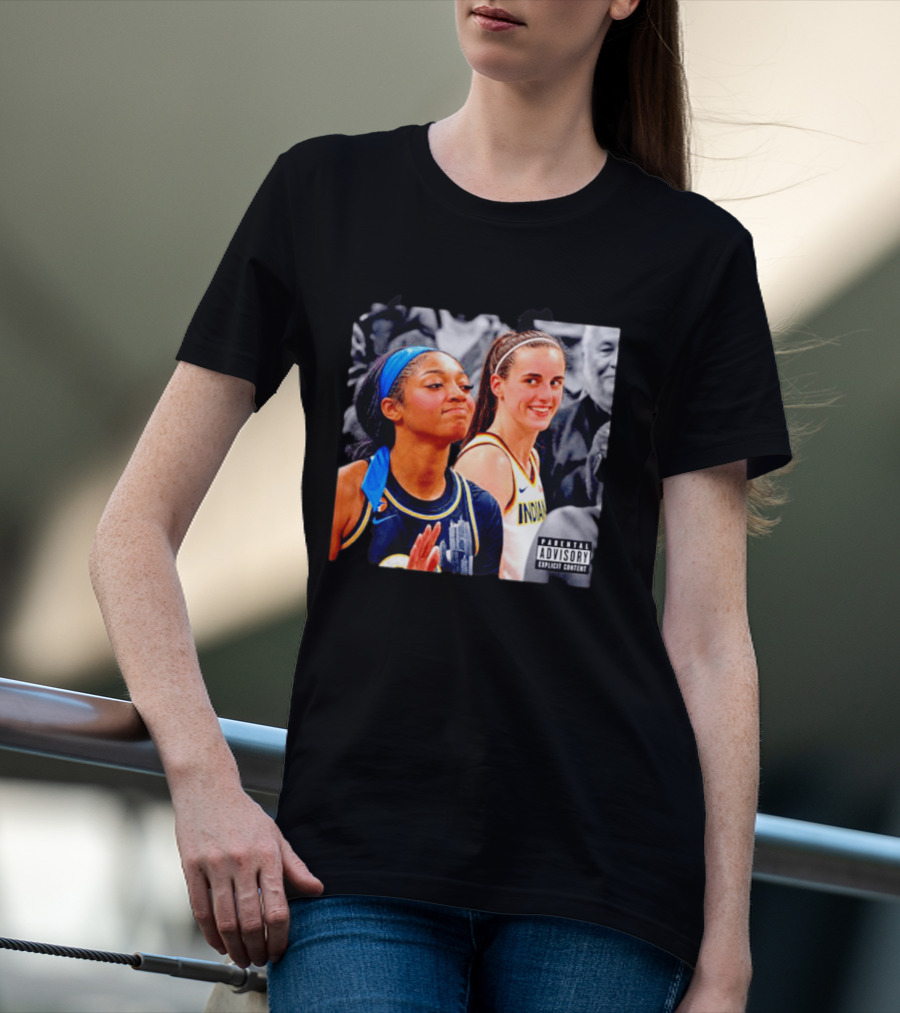 Caitlin Clark Angel Reese Parental Advisory Explicit Content T-Shirt