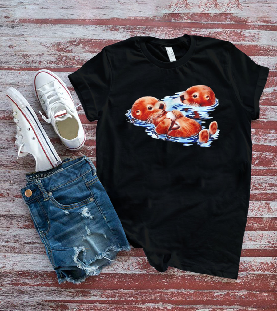 Otters Go With The Flow Cute Playful Swimming Pair T-Shirt