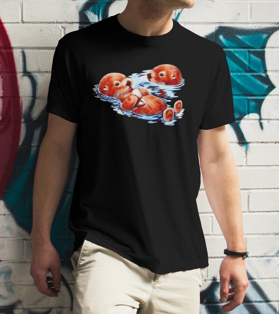 Otters Go With The Flow Cute Playful Swimming Pair T-Shirt