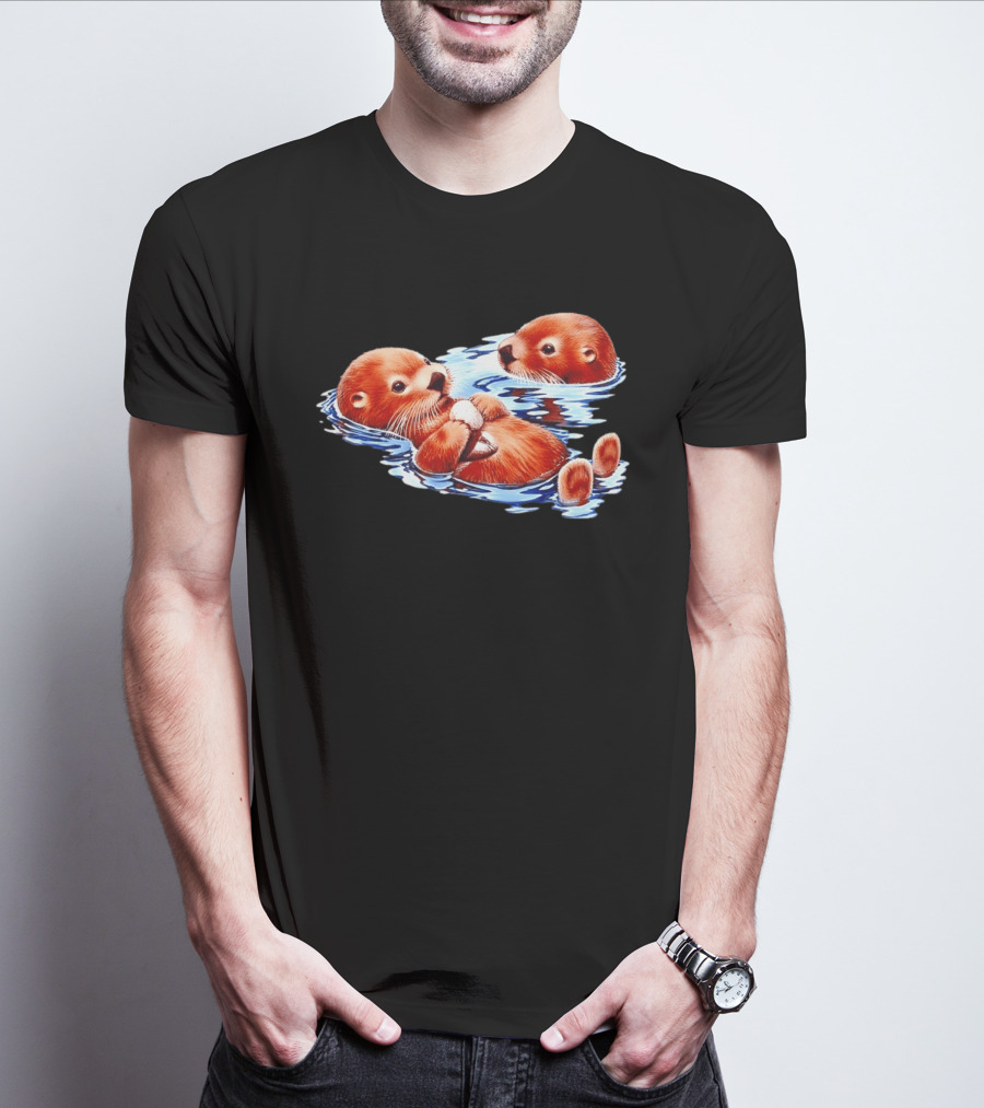 Otters Go With The Flow Cute Playful Swimming Pair T-Shirt