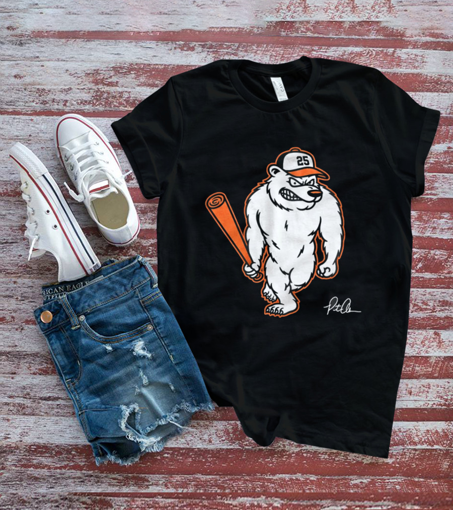 Polar Bear Pete Baseball Bear With Orange Bat And Cap Number 25 Art By Pete Alonso T-Shirt