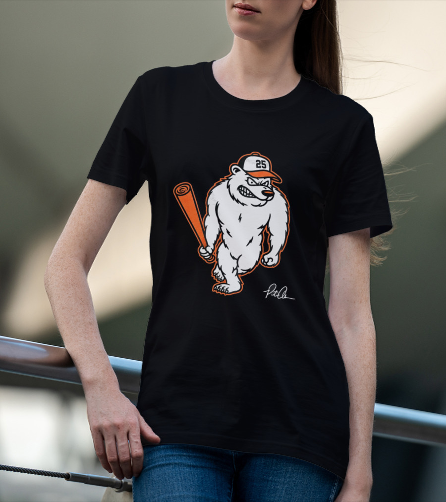 Polar Bear Pete Baseball Bear With Orange Bat And Cap Number 25 Art By Pete Alonso T-Shirt