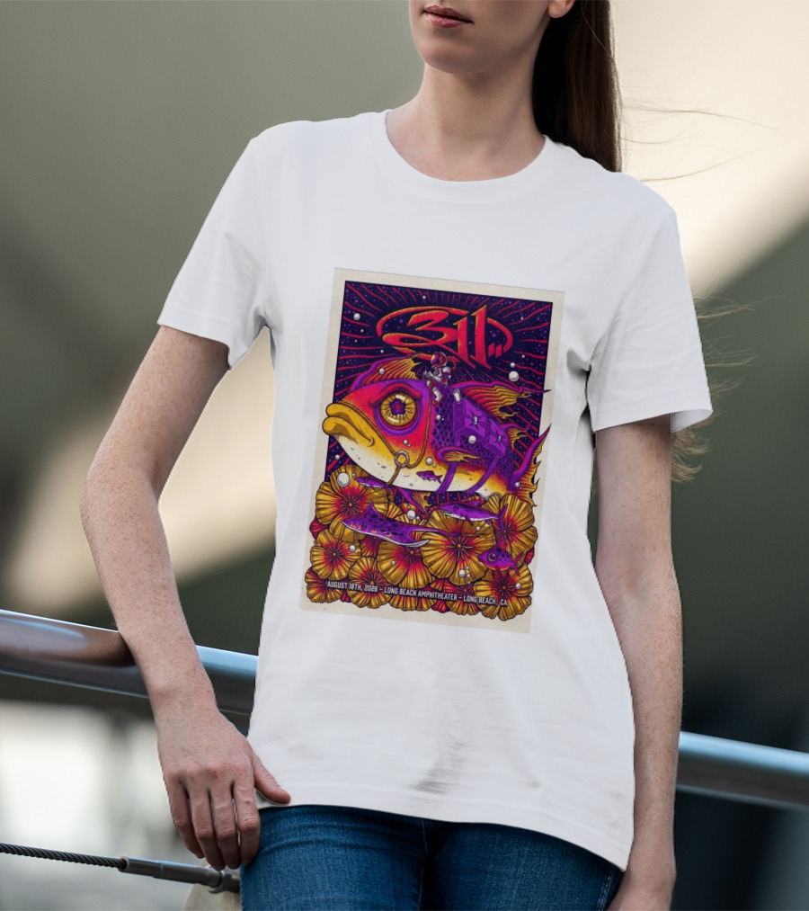 311 August 18 2026 Long Beach Amphitheater CA Psychedelic Fish And Astronaut T-Shirt