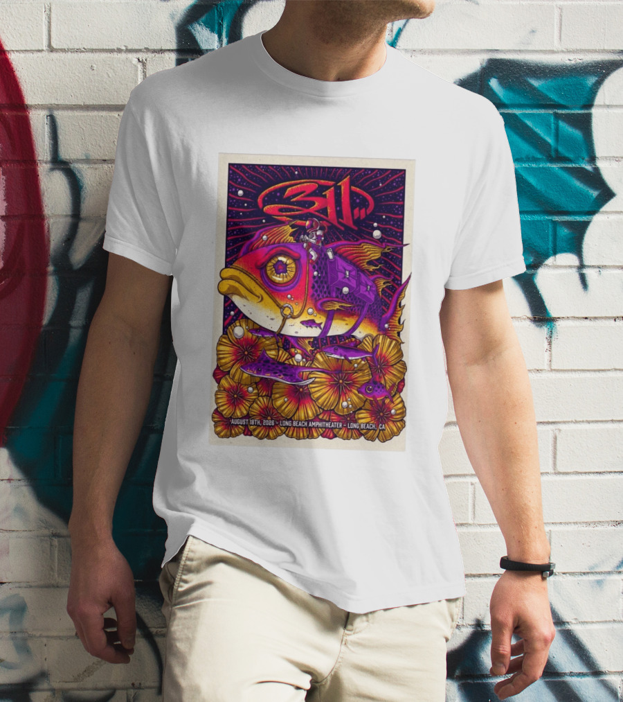 311 August 18 2026 Long Beach Amphitheater CA Psychedelic Fish And Astronaut T-Shirt