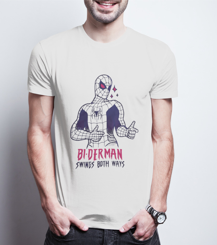 Bi Derman Swings Both Ways Spider Man LGBTQ Superhero T-Shirt