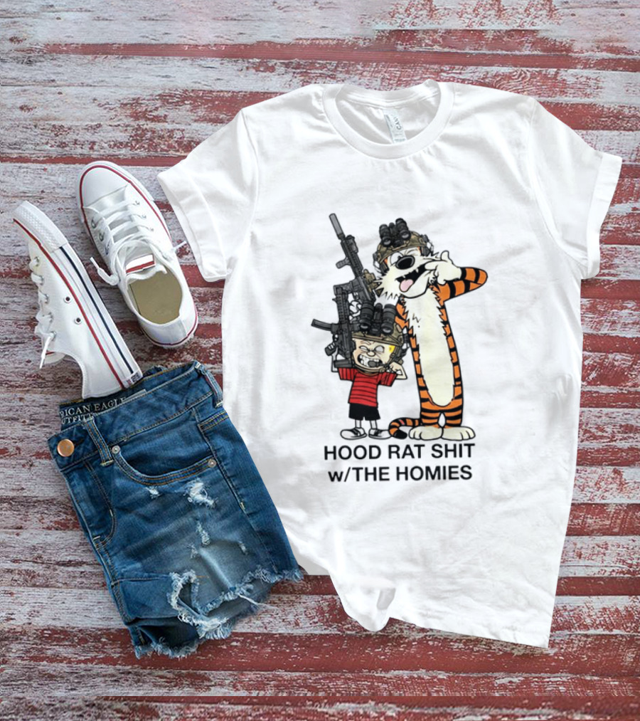Calvin And Hobbes Hood Rat Shit W The Homies Rifle Helmets T-Shirt