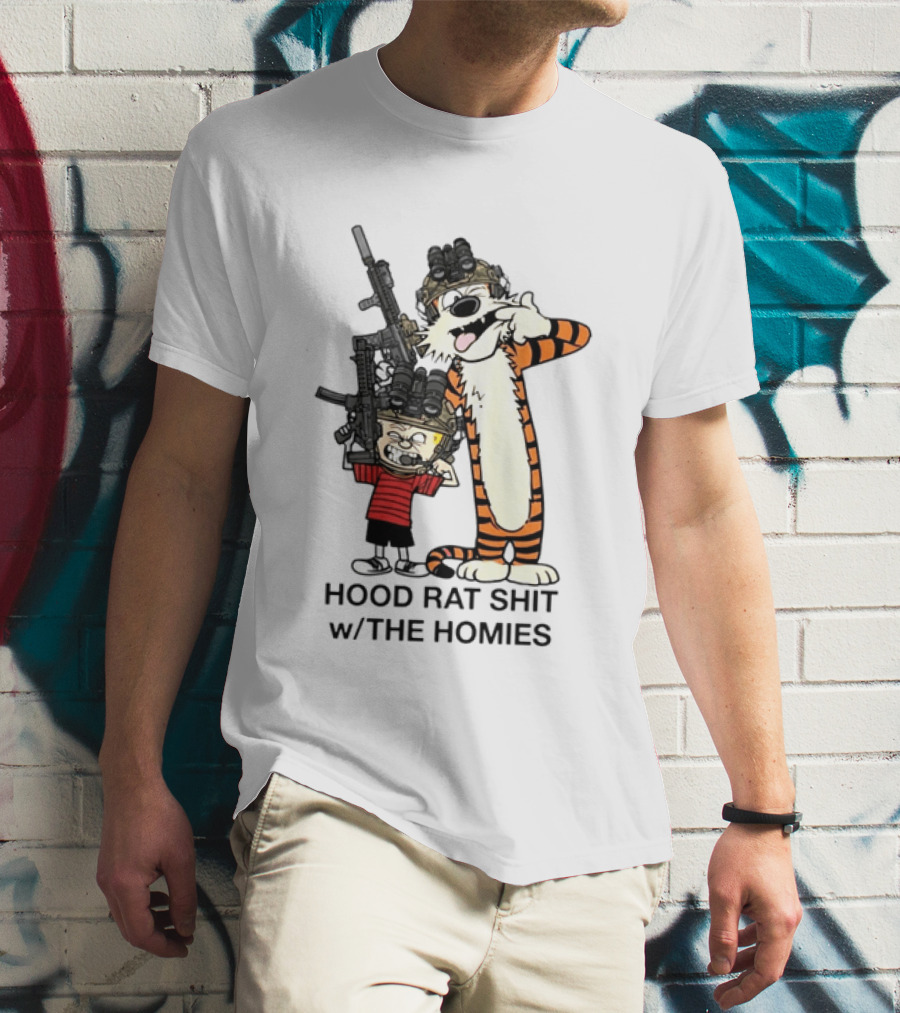 Calvin And Hobbes Hood Rat Shit W The Homies Rifle Helmets T-Shirt
