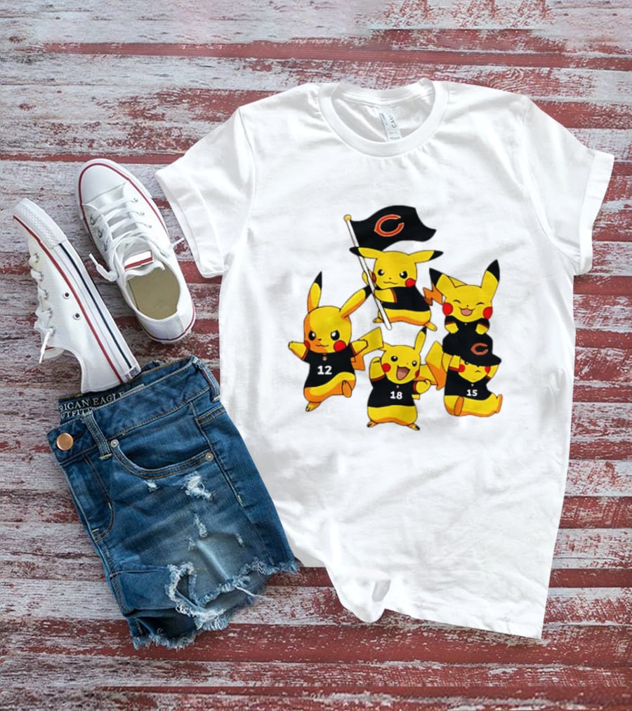 Chicago Bears Pikachu Fan Squad With Flag And Jerseys T-Shirt