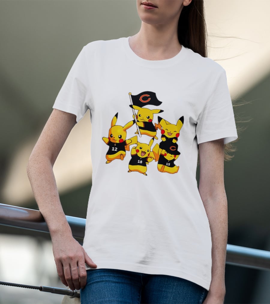 Chicago Bears Pikachu Fan Squad With Flag And Jerseys T-Shirt