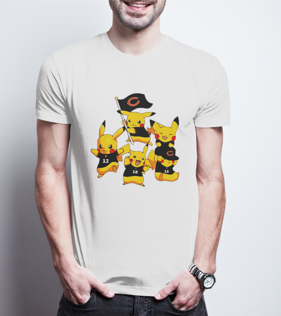 Chicago Bears Pikachu Fan Squad With Flag And Jerseys T-Shirt