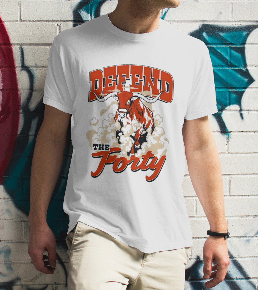 Defend The Forty Longhorn Bull Dust Clouds Halftone T-Shirt