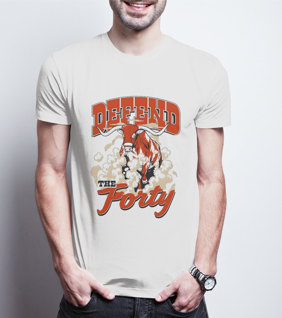 Defend The Forty Longhorn Bull Dust Clouds Halftone T-Shirt