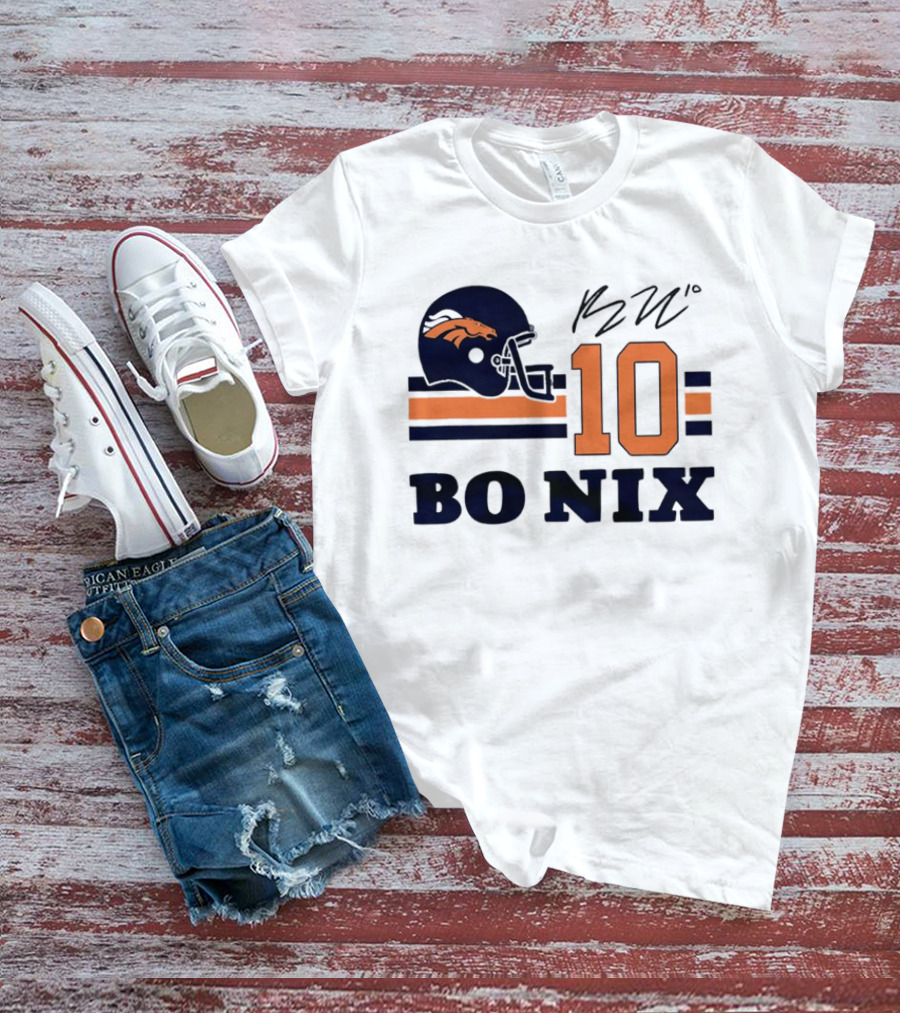 Denver Broncos Bo Nix 10 Football Helmet Horizontal Stripes T-Shirt