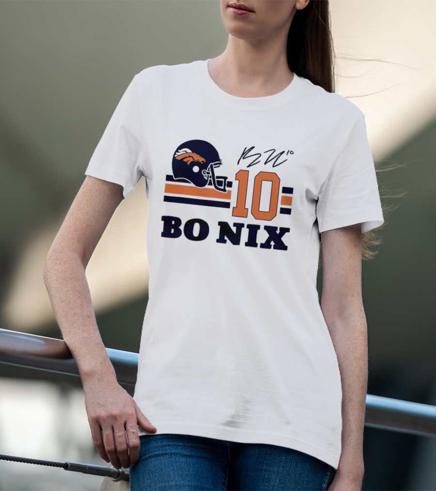 Denver Broncos Bo Nix 10 Football Helmet Horizontal Stripes T-Shirt