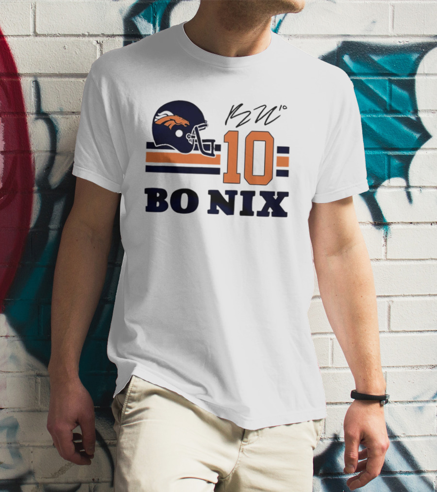 Denver Broncos Bo Nix 10 Football Helmet Horizontal Stripes T-Shirt