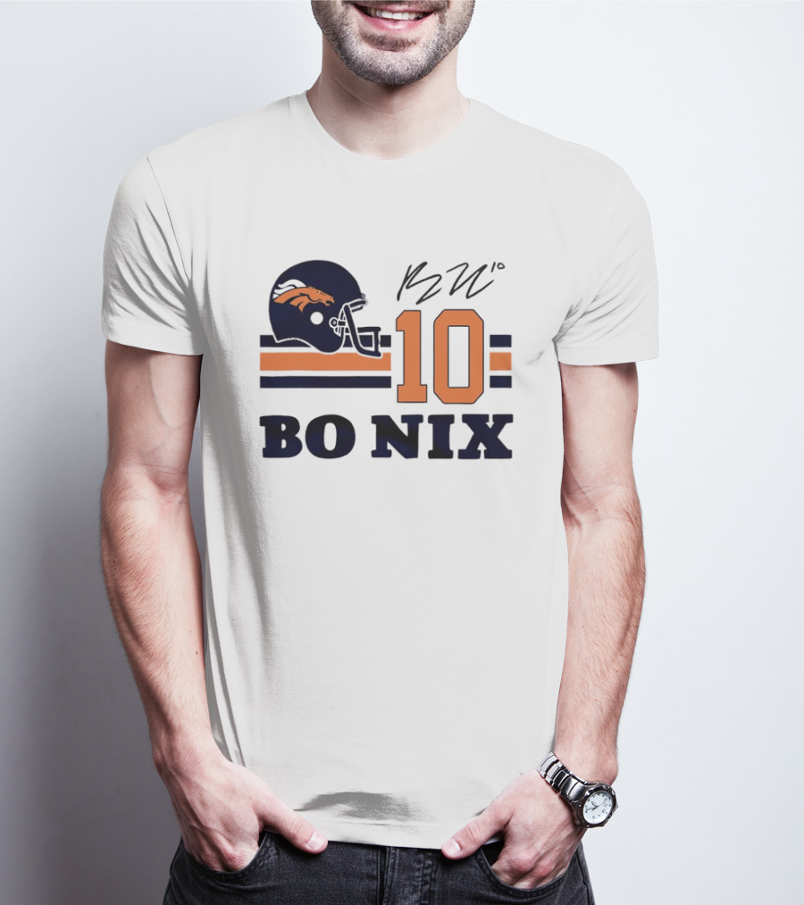 Denver Broncos Bo Nix 10 Football Helmet Horizontal Stripes T-Shirt