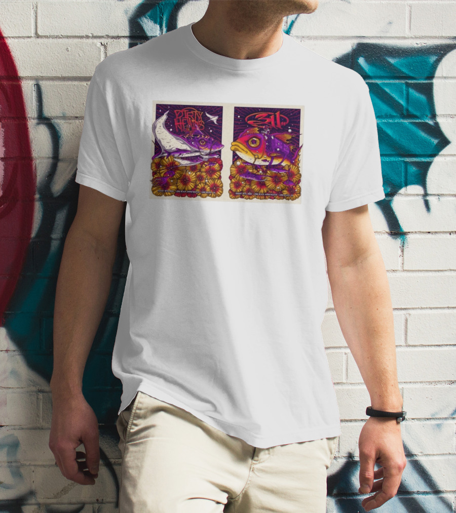 Dirty Heads 311 August 18 2026 Long Beach Amphitheater California Concert Art Colorful Fish Flowers T-Shirt