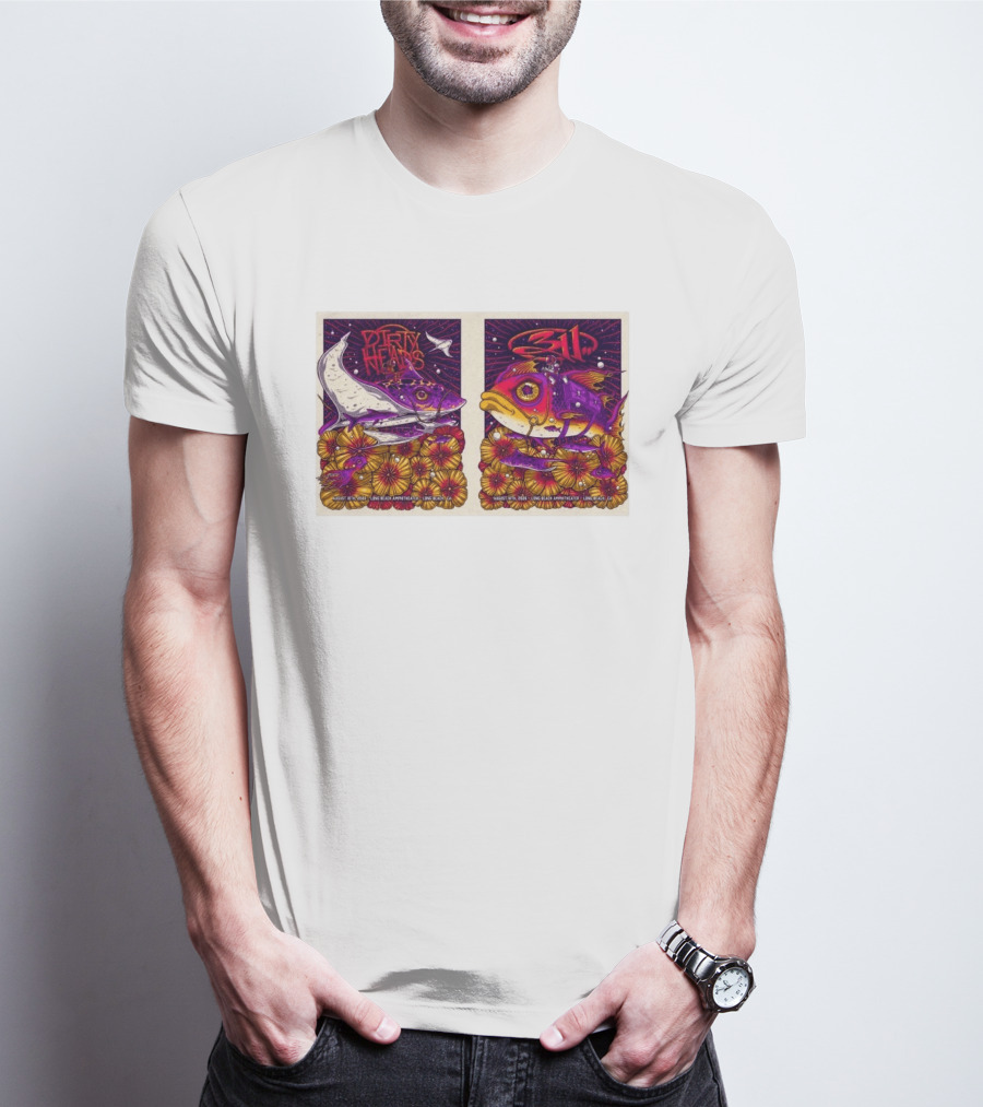 Dirty Heads 311 August 18 2026 Long Beach Amphitheater California Concert Art Colorful Fish Flowers T-Shirt