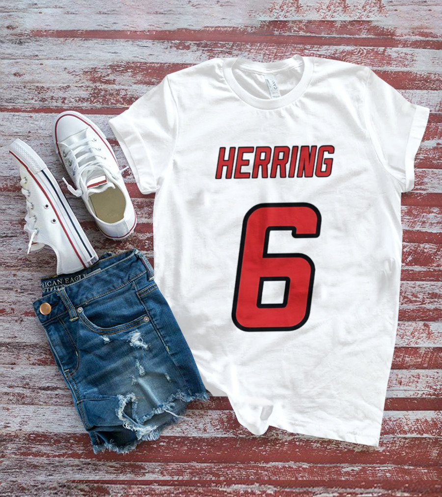 Herring 6 Red Jersey Name Number Bold Athletic Font T-Shirt