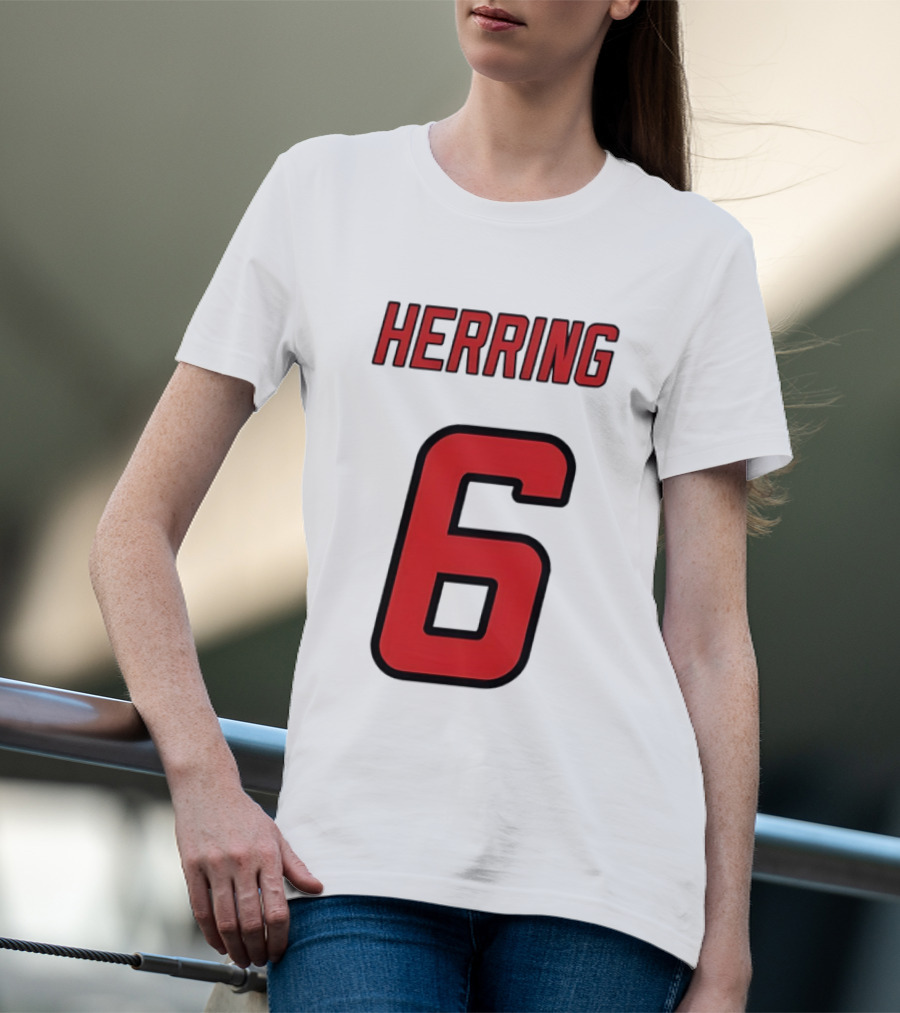 Herring 6 Red Jersey Name Number Bold Athletic Font T-Shirt