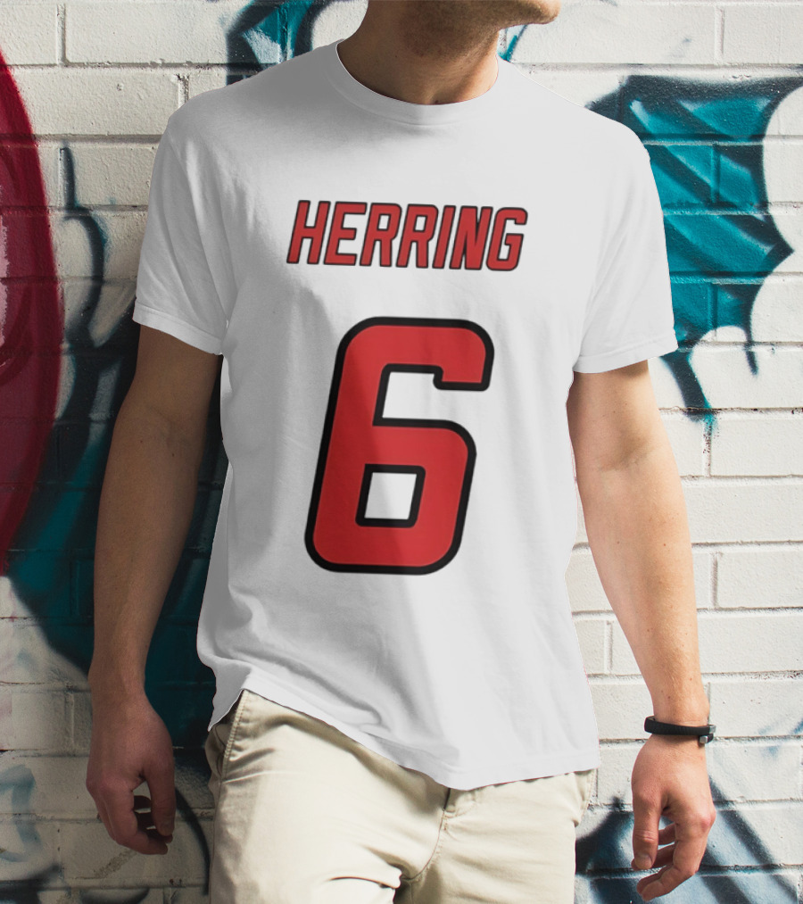 Herring 6 Red Jersey Name Number Bold Athletic Font T-Shirt