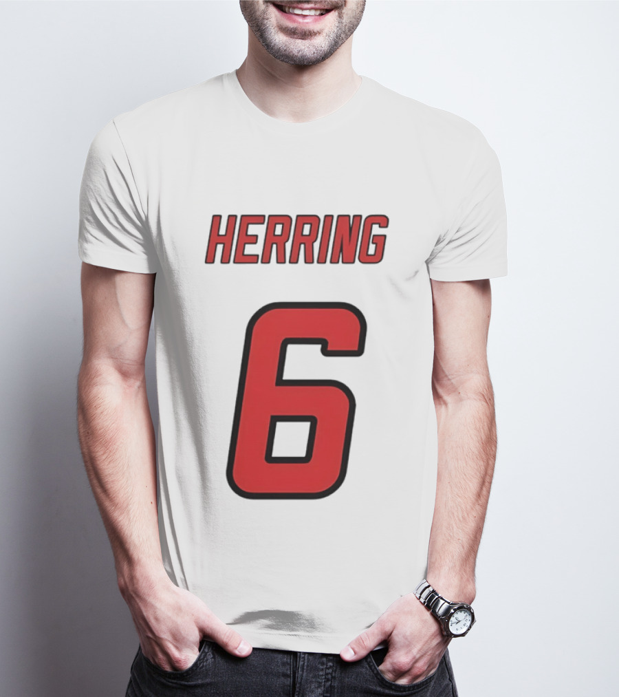 Herring 6 Red Jersey Name Number Bold Athletic Font T-Shirt