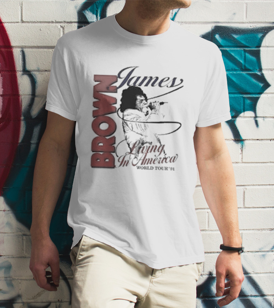 James Brown Living In America World Tour 1980s Retro Music Legend T-Shirt
