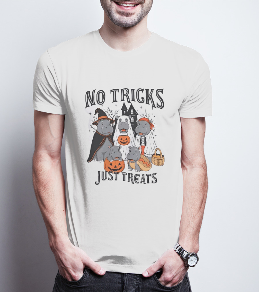 No Tricks Just Treats Hippos With Pumpkins Halloween Costumes T-Shirt