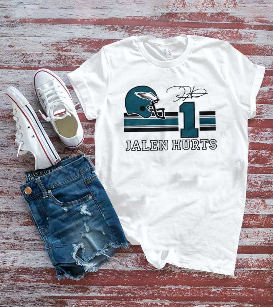 Philadelphia Eagles Jalen Hurts Helmet Number 1 Signature T-Shirt