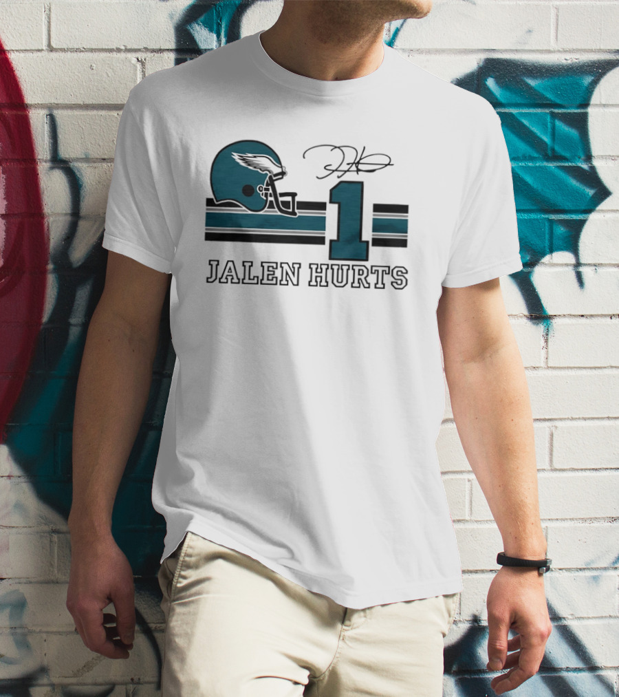 Philadelphia Eagles Jalen Hurts Helmet Number 1 Signature T-Shirt