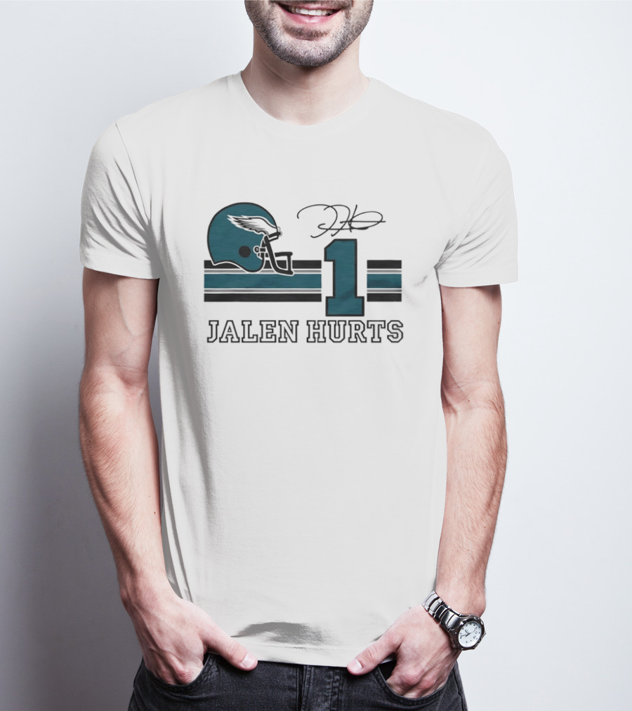 Philadelphia Eagles Jalen Hurts Helmet Number 1 Signature T-Shirt