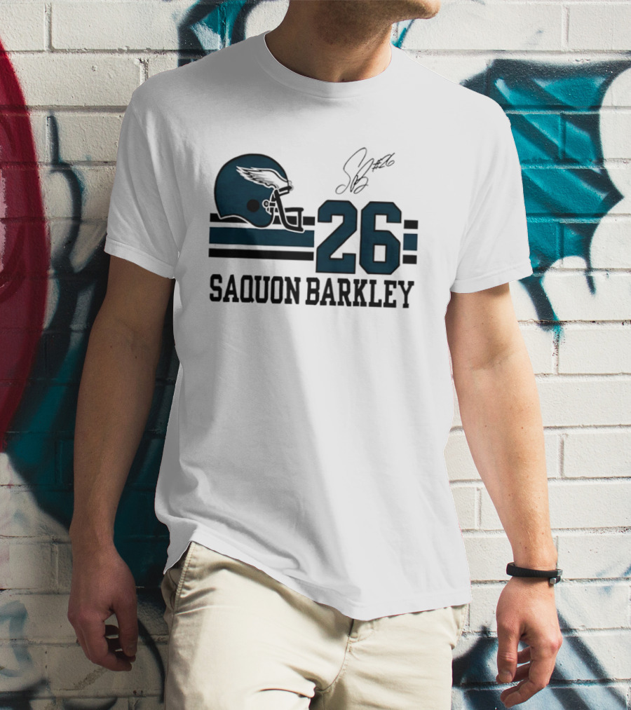 Philadelphia Eagles Saquon Barkley Helmet 26 Signature T-Shirt