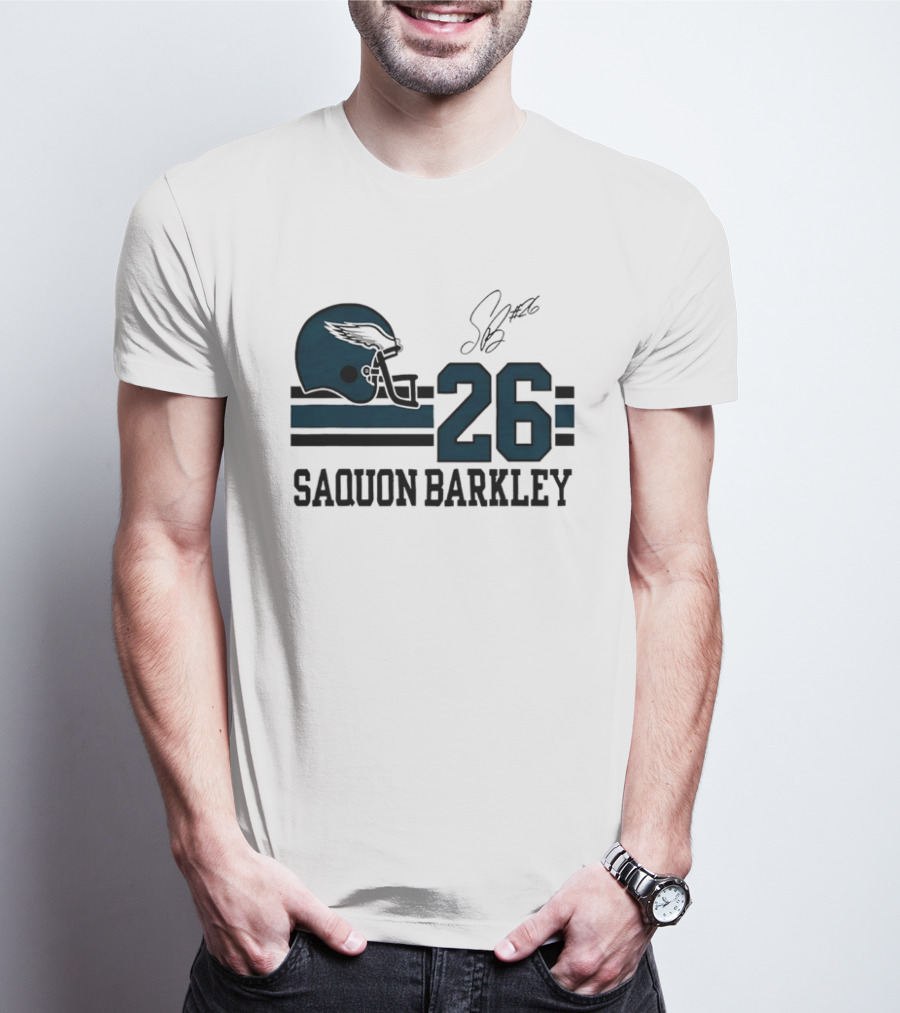 Philadelphia Eagles Saquon Barkley Helmet 26 Signature T-Shirt